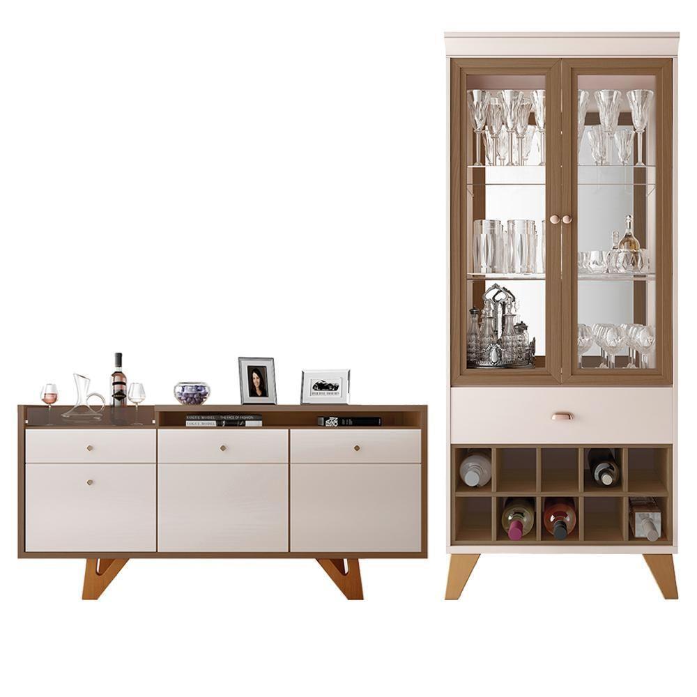 Conjunto Cristaleira Adega E Buffet Aparador Mdp/mdf Andorra/noeli Off White/castanho G26 - Gran Belo - 4