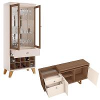 Conjunto Cristaleira Adega E Buffet Aparador Mdp/mdf Andorra/noeli Off White/castanho G26 - Gran Belo - 8