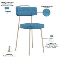 Kit 02 Cadeiras Decorativas Estofada Sala Jantar Barcelona Arena L02 Linho Azul - Lyam - 7