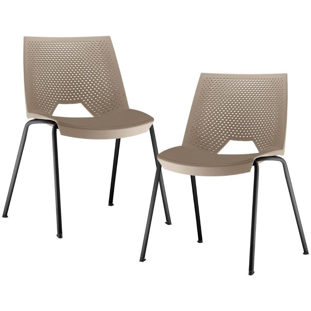 Kit 02 Cadeiras Empilhável Fixa Liked F02 Base Aço Preto Nude - Lyam Decor - 1