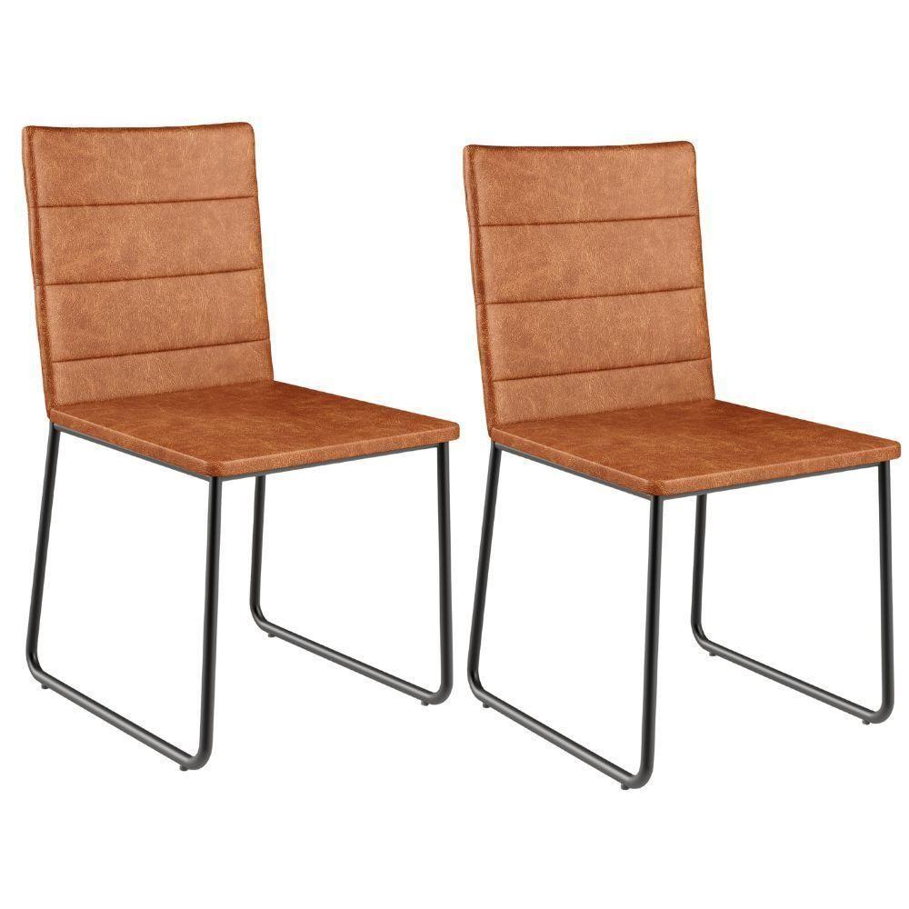 Kit 02 Cadeiras Decorativa Estofada Para Sala De Jantar Preto Maya L02 Couríssimo Camel - Lyam Decor - 1