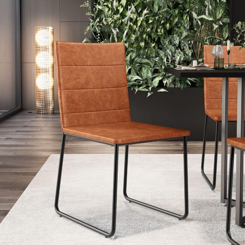 Kit 02 Cadeiras Decorativa Estofada Para Sala De Jantar Preto Maya L02 Couríssimo Camel - Lyam Decor - 2