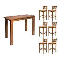 Aparador De Apoio 1,60m Para Bar Rústico Decorativo Com 6 Banquetas Bh Em Madeira Maciça - Natural - Bege - 1