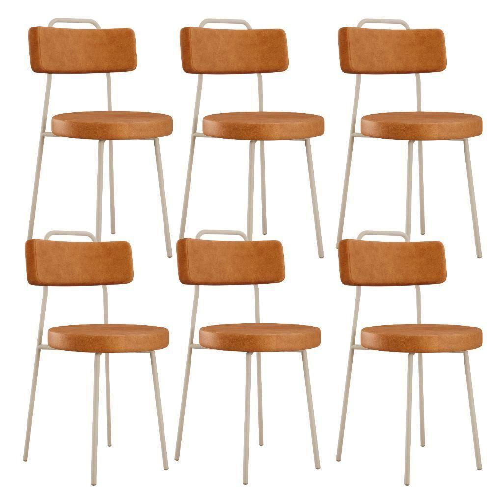 Kit 06 Cadeiras Decorativas Estofada Sala Jantar Barcelona Arena L02 Couríssimo Canela - Lyam - 1