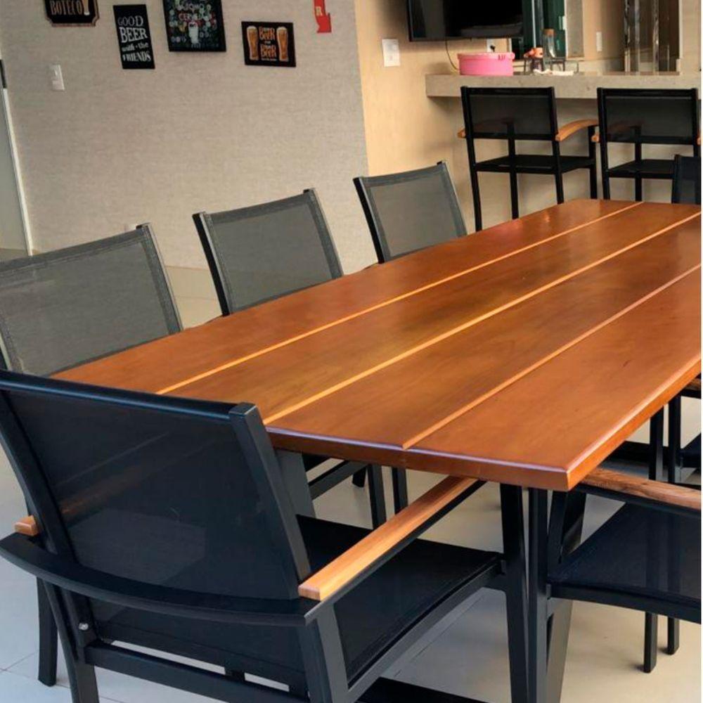 Poltrona Cadeira De Jantar Amélia Tela Sling E Alumínio Com Braço Detalhe Madeira Preto - 7