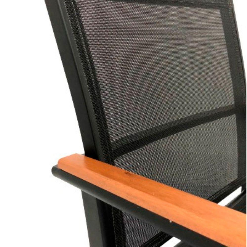 Poltrona Cadeira De Jantar Amélia Tela Sling E Alumínio Com Braço Detalhe Madeira Preto - 9