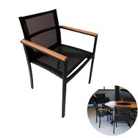 Poltrona Cadeira De Jantar Amélia Tela Sling E Alumínio Com Braço Detalhe Madeira Preto - 1