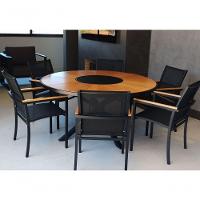 Poltrona Cadeira De Jantar Amélia Tela Sling E Alumínio Com Braço Detalhe Madeira Preto - 3