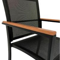 Poltrona Cadeira De Jantar Amélia Tela Sling E Alumínio Com Braço Detalhe Madeira Preto - 6