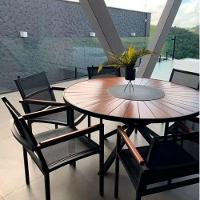 Poltrona Cadeira De Jantar Amélia Tela Sling E Alumínio Com Braço Detalhe Madeira Preto - 8