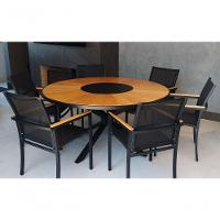 Poltrona Cadeira De Jantar Amélia Tela Sling E Alumínio Com Braço Detalhe Madeira Preto - 10