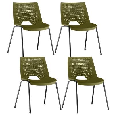 Kit 04 Cadeiras Empilhável Fixa Liked F02 Base Aço Preto Verde - Lyam Decor