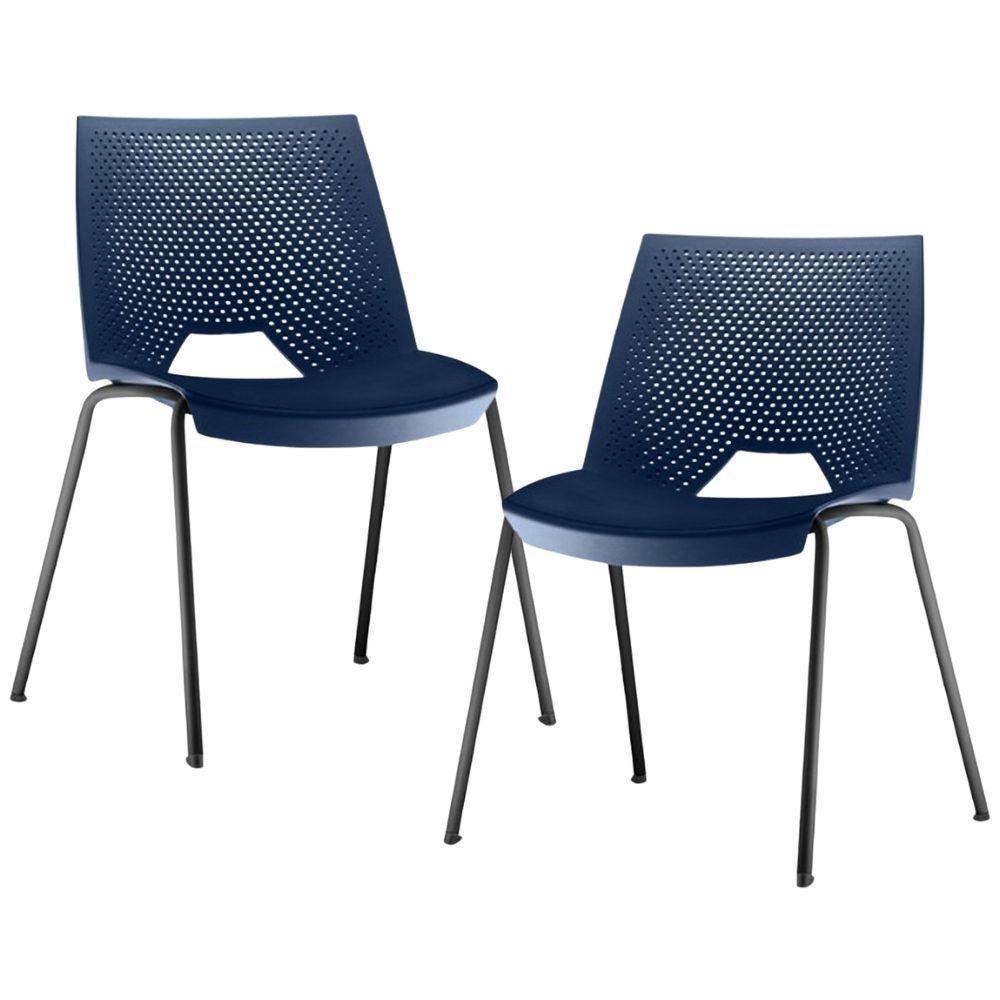 Kit 02 Cadeiras Empilhável Fixa Liked F02 Base Aço Preto Azul - Lyam Decor - 1