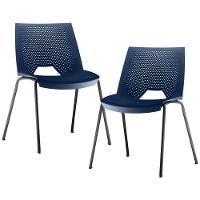 Kit 02 Cadeiras Empilhável Fixa Liked F02 Base Aço Preto Azul - Lyam Decor - 1