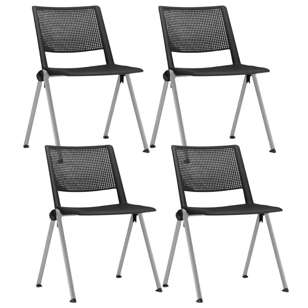 Kit 04 Cadeiras Empilhável Fixa Lift F02 Base Aço Cinza Preto - Lyam Decor - 1