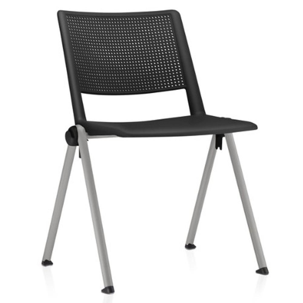 Kit 04 Cadeiras Empilhável Fixa Lift F02 Base Aço Cinza Preto - Lyam Decor - 2