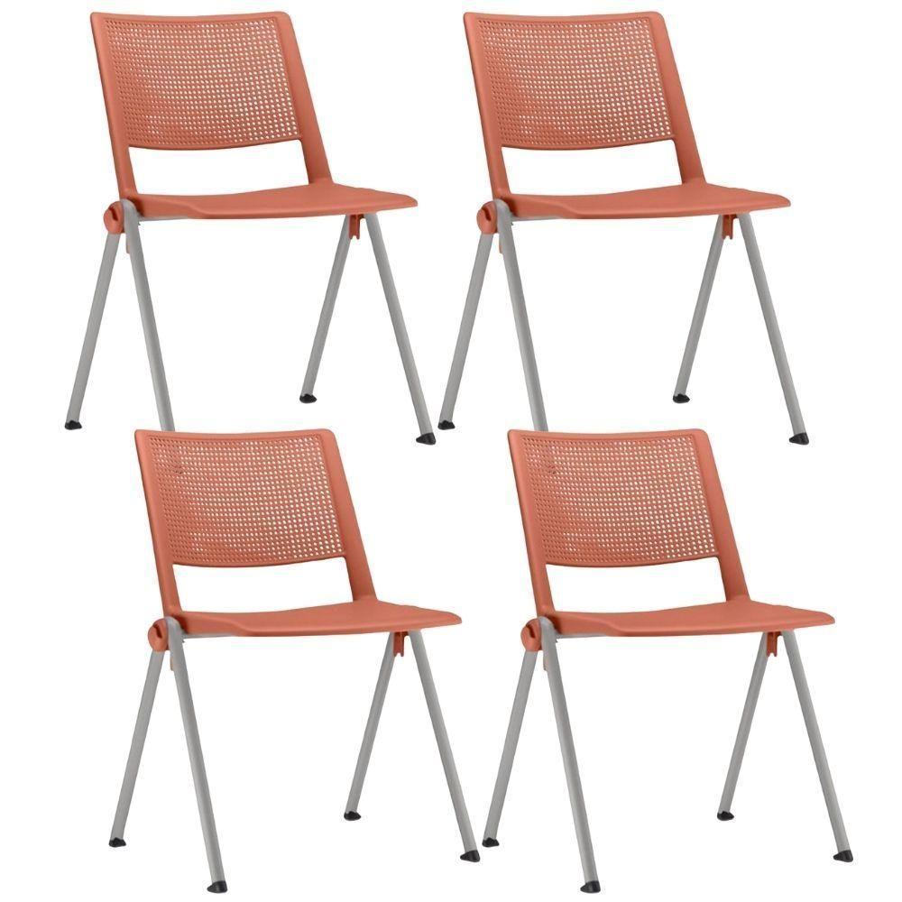 Kit 04 Cadeiras Empilhável Fixa Lift F02 Base Aço Cinza Laranja - Lyam Decor - 1