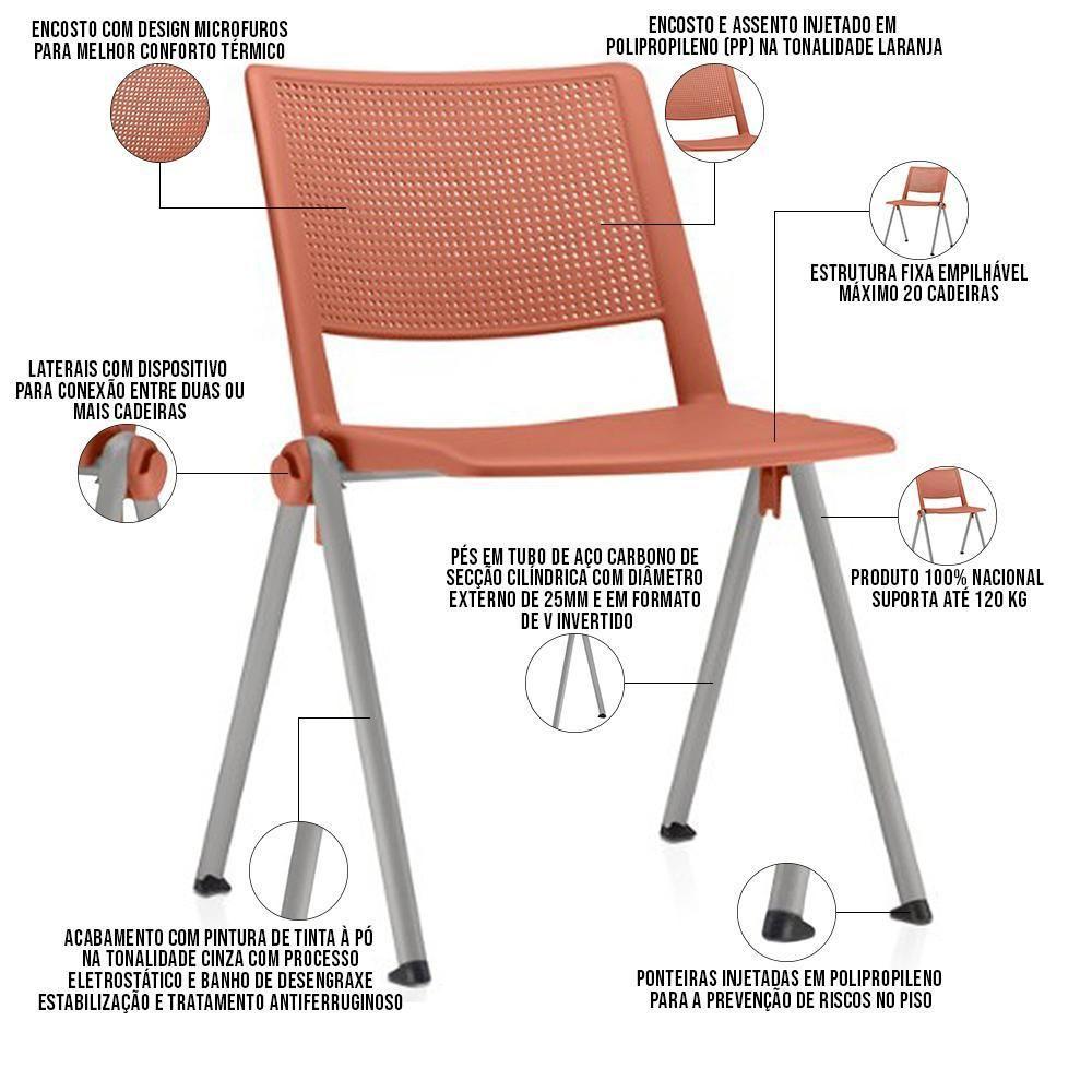Kit 04 Cadeiras Empilhável Fixa Lift F02 Base Aço Cinza Laranja - Lyam Decor - 3