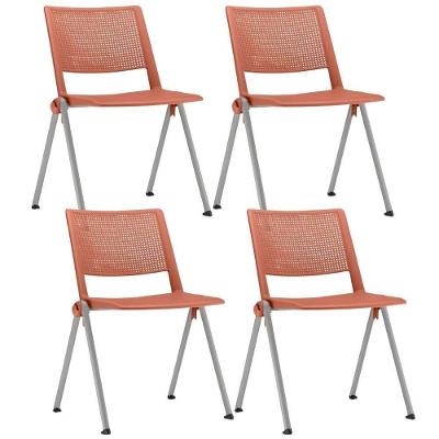 Kit 04 Cadeiras Empilhável Fixa Lift F02 Base Aço Cinza Laranja - Lyam Decor