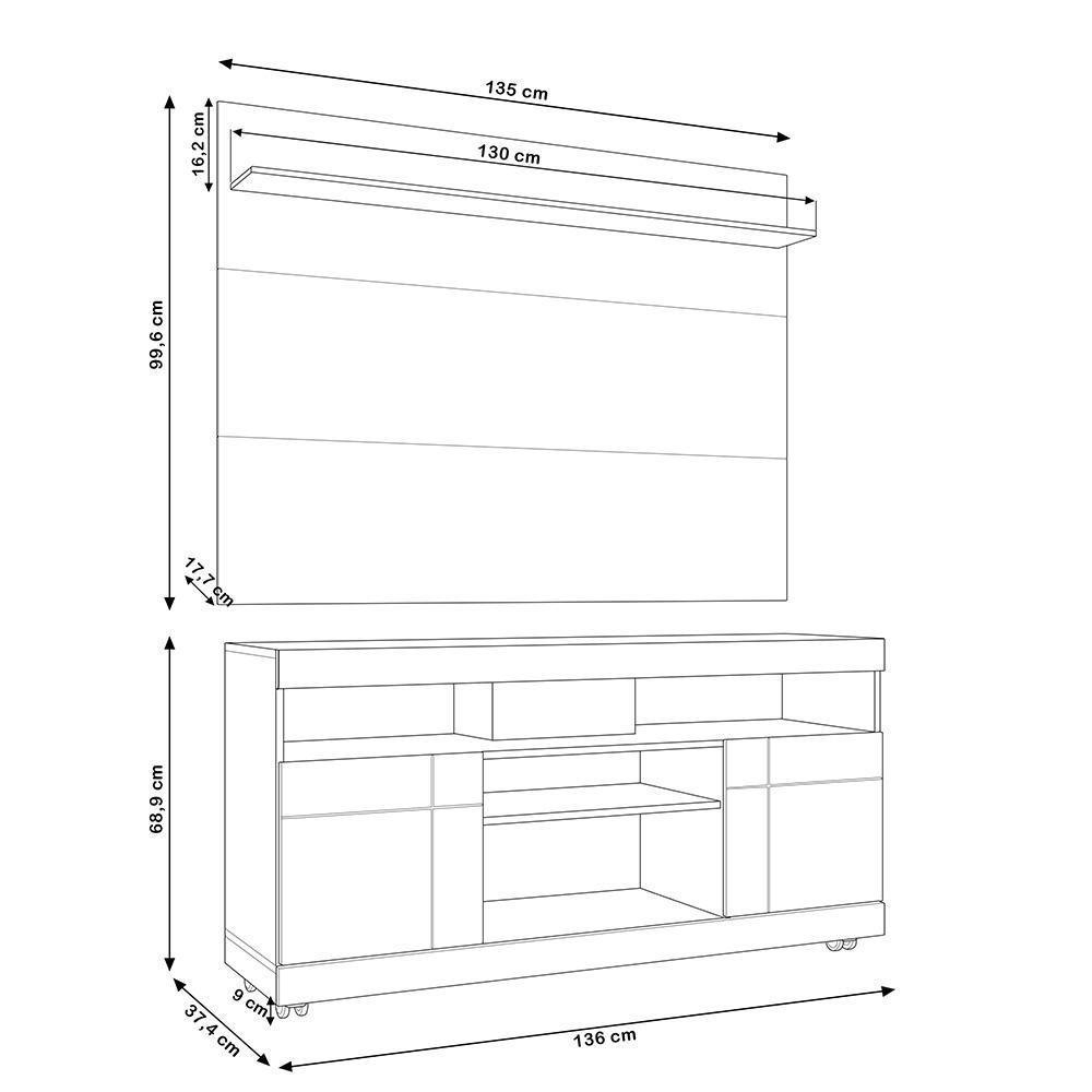 Rack Para Sala Com Painel Para Tv 55 Pol Raya C04 Noce Milano Preto Fosco - Lyam Decor - 7