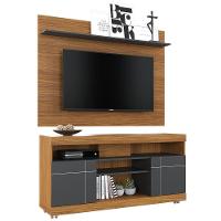 Rack Para Sala Com Painel Para Tv 55 Pol Raya C04 Noce Milano Preto Fosco - Lyam Decor - 1