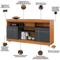 Rack Para Sala Com Painel Para Tv 55 Pol Raya C04 Noce Milano Preto Fosco - Lyam Decor - 3