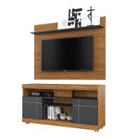Rack Para Sala Com Painel Para Tv 55 Pol Raya C04 Noce Milano Preto Fosco - Lyam Decor - 5