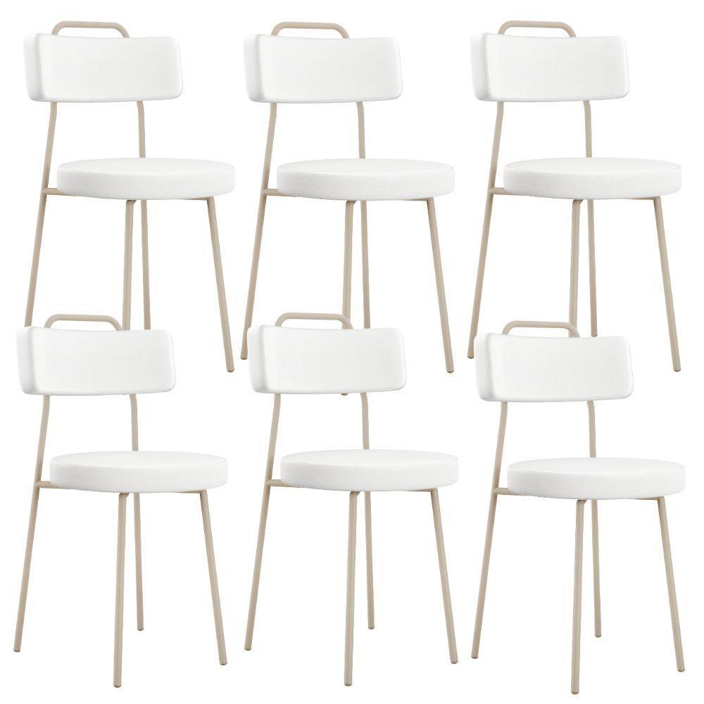 Kit 06 Cadeiras Decorativas Estofada Sala Jantar Barcelona Arena L02 Facto Branco - Lyam - 1