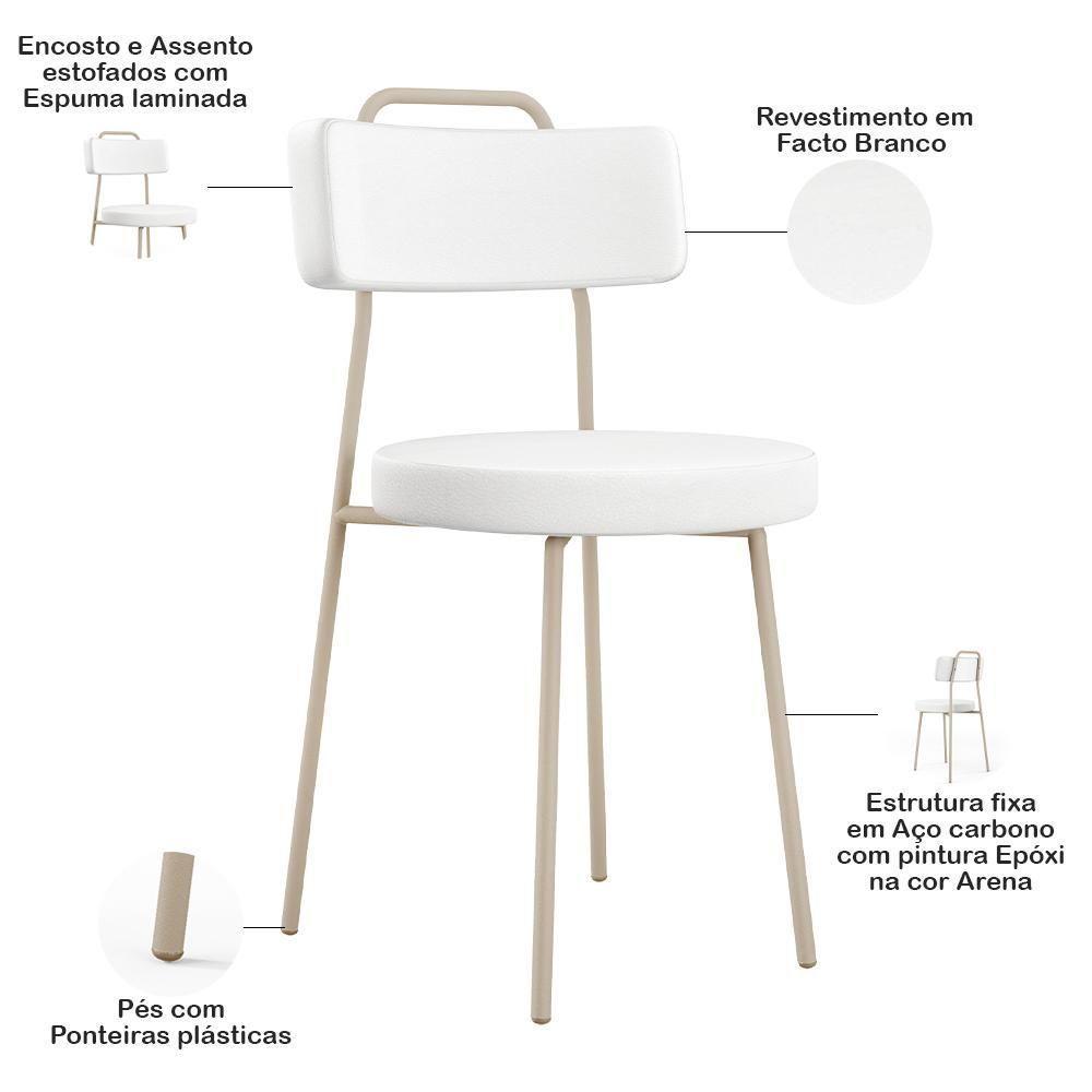 Kit 06 Cadeiras Decorativas Estofada Sala Jantar Barcelona Arena L02 Facto Branco - Lyam - 2