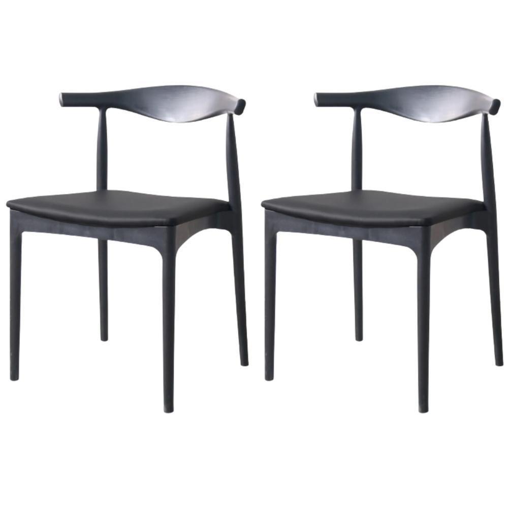 Kit 2 Cadeiras Cora Rivatti Em Polipropileno Preto E Assento Estofado Em Pu Preto - 1