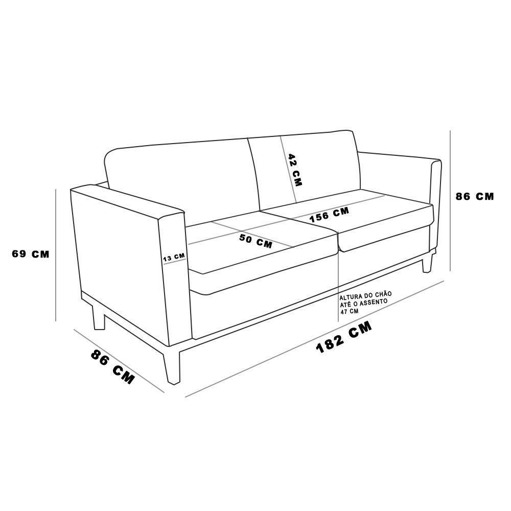 Sofá 03 Lugares Juliette Azul Base Madeira Castanho - 1