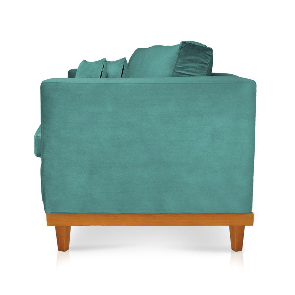 Sofá 03 Lugares Juliette Azul Base Madeira Castanho - 2