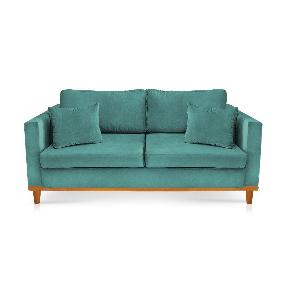 Sofá 03 Lugares Juliette Azul Base Madeira Castanho - 5