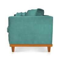 Sofá 03 Lugares Juliette Azul Base Madeira Castanho - 2