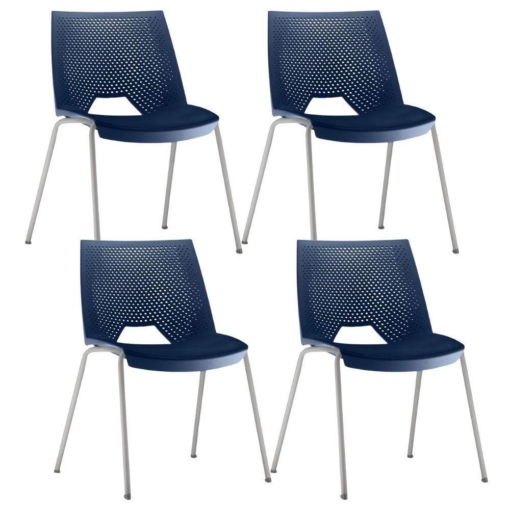 Kit 04 Cadeiras Empilhável Fixa Liked F02 Base Aço Cinza Azul - Lyam Decor - 1