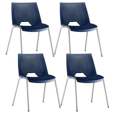 Kit 04 Cadeiras Empilhável Fixa Liked F02 Base Aço Cinza Azul - Lyam Decor
