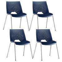 Kit 04 Cadeiras Empilhável Fixa Liked F02 Base Aço Cinza Azul - Lyam Decor - 1