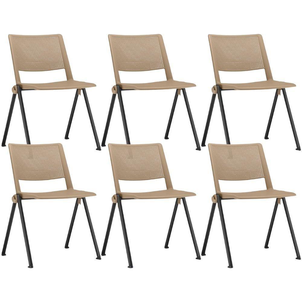 Kit 06 Cadeiras Empilhável Fixa Lift F02 Base Aço Preto Nude - Lyam Decor - 1
