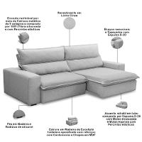 Sofá Retrátil Reclinável Para Sala 3 Lugares 210cm Senzi F04 Linho Cinza - Lyam Decor - 3