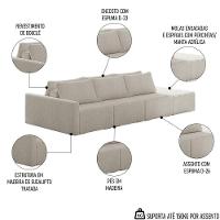 Sofá Ilha Modular Com Puff Para Sala Living 312cm Georgia K04 Bouclê Bege - Mpozenato - 3