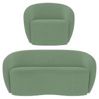 Sofá 3 Lugares Living 180cm E 1 Poltrona Giratória Garbin K04 Bouclê Verde - Mpozenato - 1