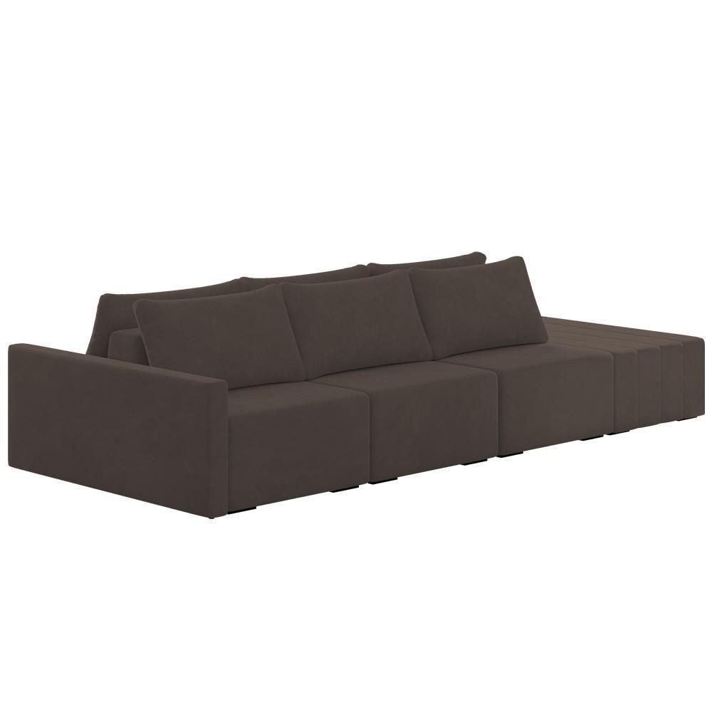 Sofá Ilha Modular Com Puff Para Sala Living 312cm Georgia K04 Veludo Marrom - Mpozenato - 1