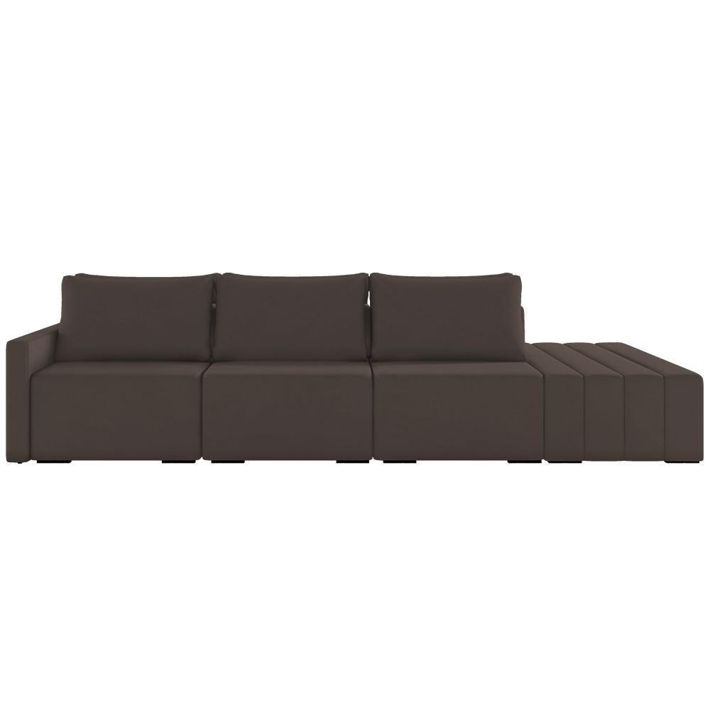 Sofá Ilha Modular Com Puff Para Sala Living 312cm Georgia K04 Veludo Marrom - Mpozenato - 6