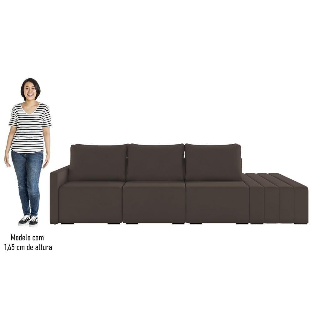 Sofá Ilha Modular Com Puff Para Sala Living 312cm Georgia K04 Veludo Marrom - Mpozenato - 7