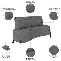 Sofá 2 Lugares 160cm Pés Aço Preto Tamar K04 Linho Grafite - Mpozenato - 3