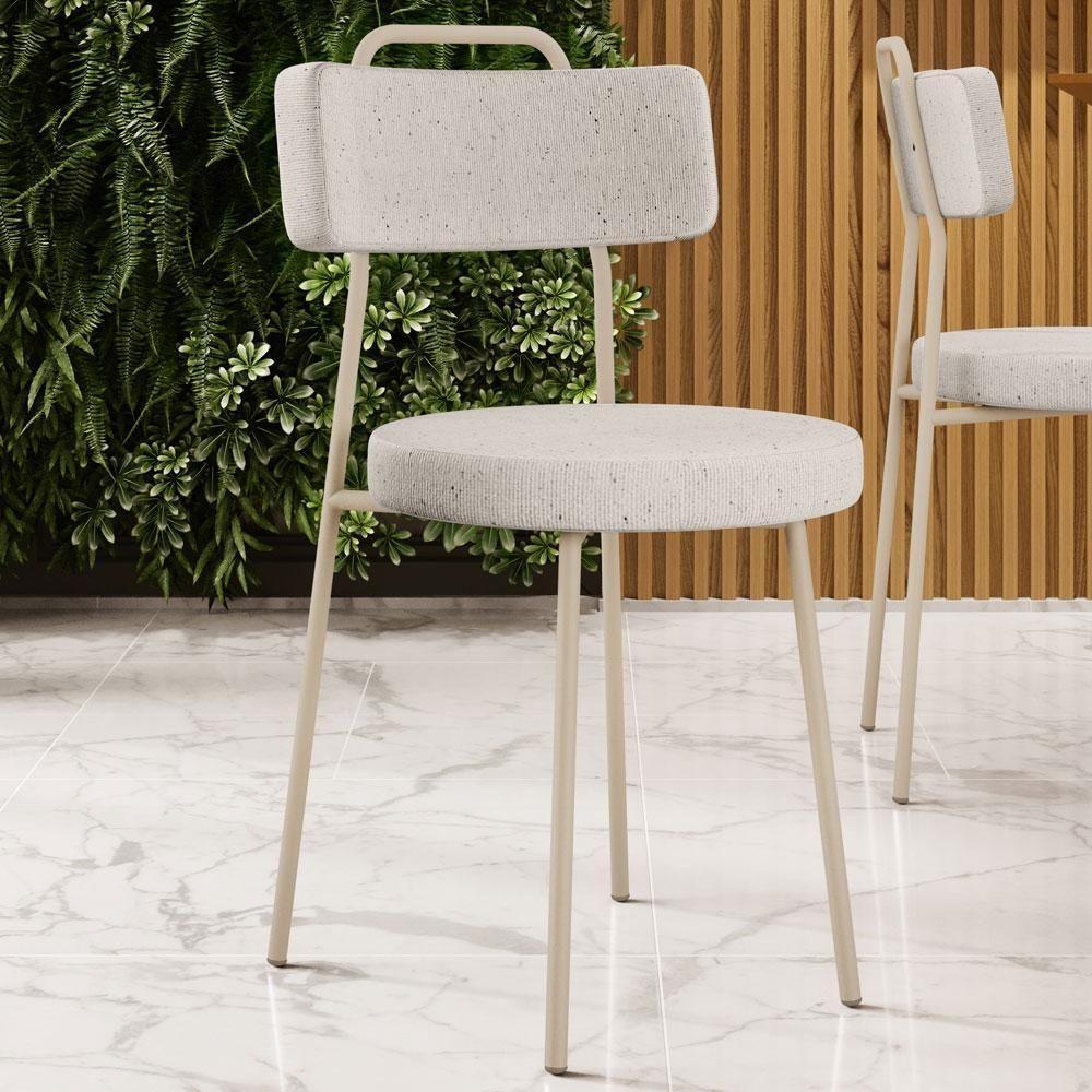 Kit 04 Cadeiras Decorativas Estofada Sala Jantar Barcelona Arena L02 Linho Cru - Lyam - 6