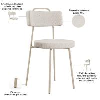 Kit 04 Cadeiras Decorativas Estofada Sala Jantar Barcelona Arena L02 Linho Cru - Lyam - 7