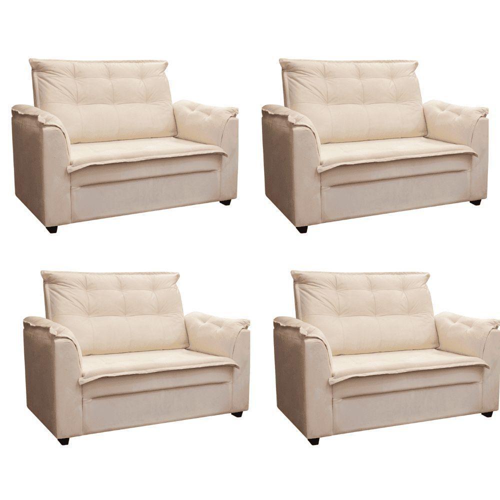 Kit 04 Sofás 2 Lugares Namoradeira Marrocos 1,40m Sala De Tv Estar Recepção Suede Bege Mabe Magazine - 1