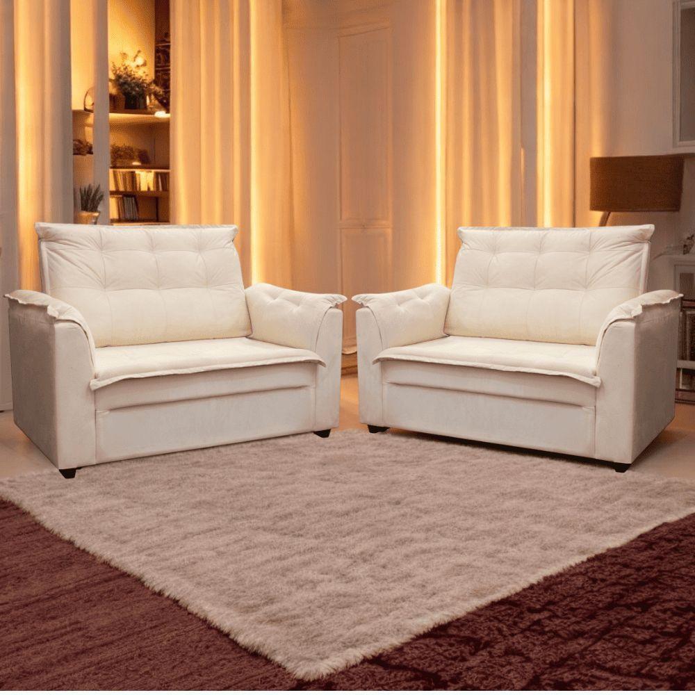 Kit 04 Sofás 2 Lugares Namoradeira Marrocos 1,40m Sala De Tv Estar Recepção Suede Bege Mabe Magazine - 2