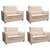 Kit 04 Sofás 2 Lugares Namoradeira Marrocos 1,40m Sala De Tv Estar Recepção Suede Bege Mabe Magazine - 1